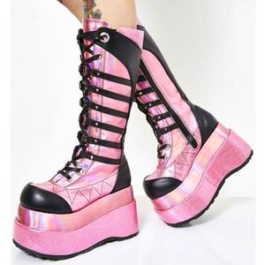 Demonia Bear-205 lace up knee high boots